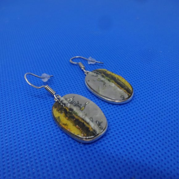 Natural "BUMBLE BEE JASPER" Handmade Sterling Dangle Earrings #35 - Picture 2 of 3